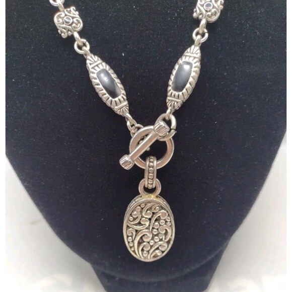 Sterling Silver 18" Necklace 63g Southwestern Enamel Bead 8.6mm Toggle Pendant - Picture 4 of 16